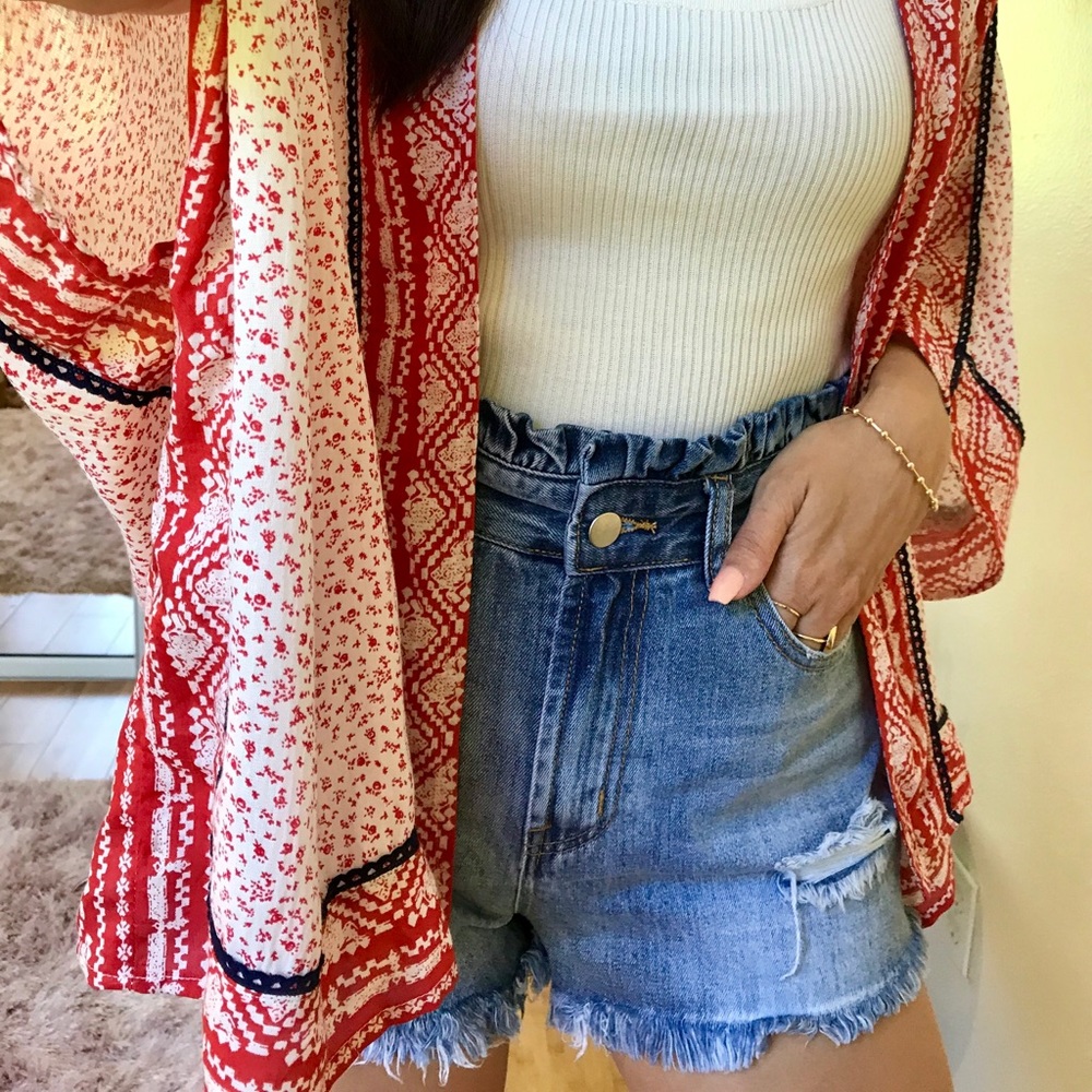 LAST ONE Paper Bag High Waist Denim Shorts
